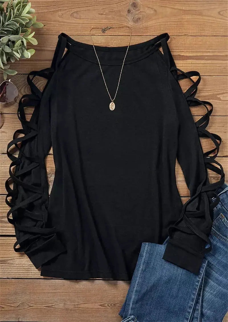 Criss-Cross Hollow Out Long Sleeve Top eprolo