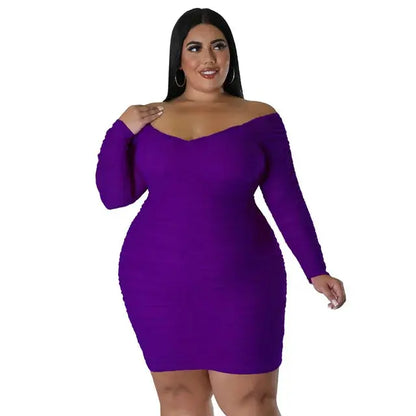 Long Sleeves Solid Plus Size Bodycon Dress Angelassensations