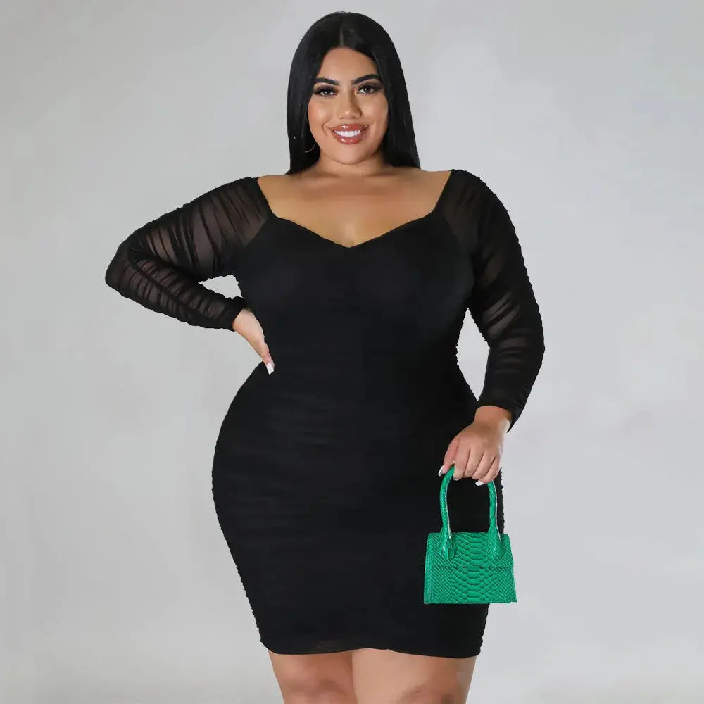 Long Sleeves Solid Plus Size Bodycon Dress Angelassensations