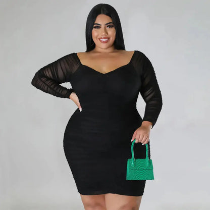 Long Sleeves Solid Plus Size Bodycon Dress Angelassensations