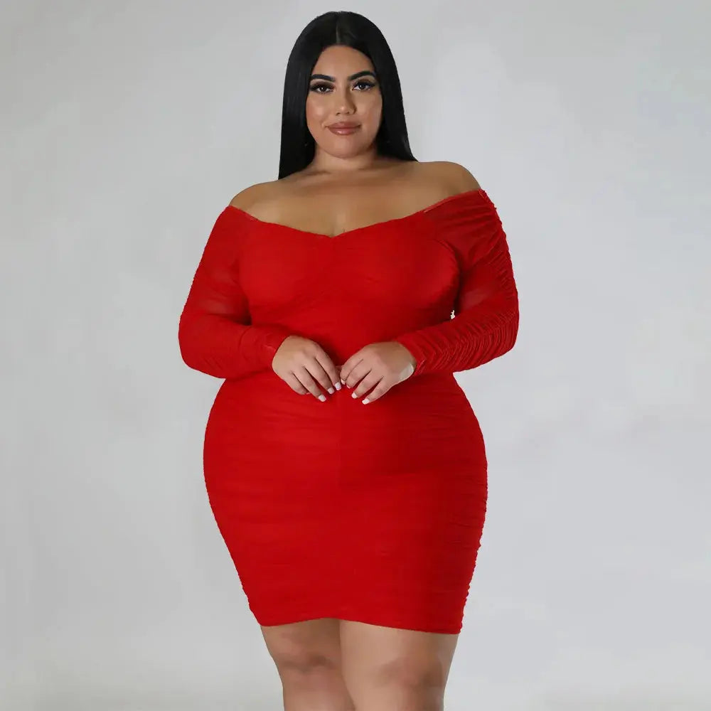 Long Sleeves Solid Plus Size Bodycon Dress Angelassensations