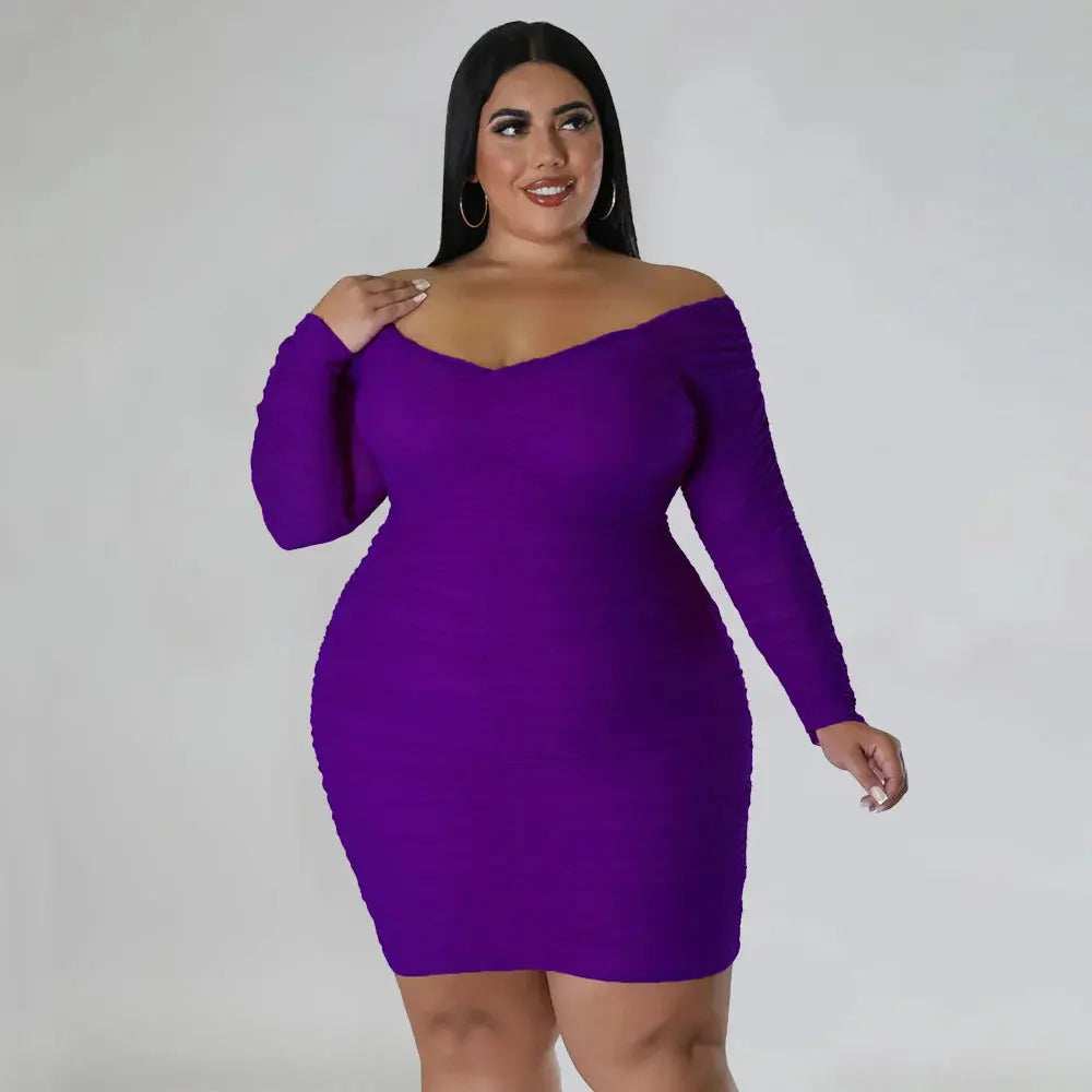 Long Sleeves Solid Plus Size Bodycon Dress Angelassensations