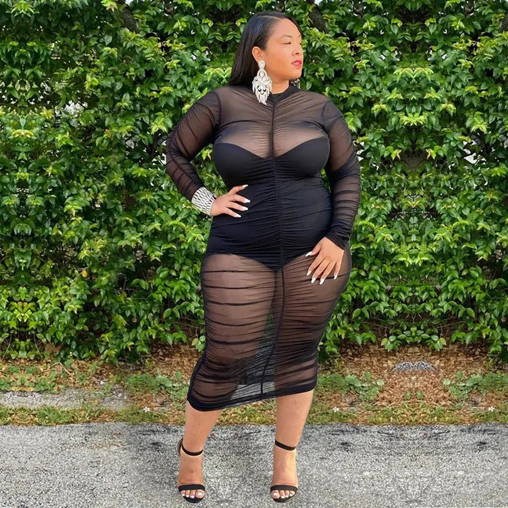 2 Piece Plus Size See Through Mesh n Dress Angelassensations